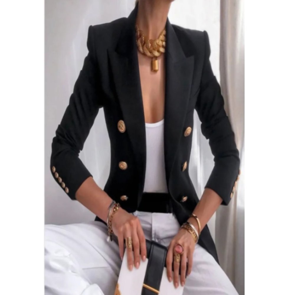 NWT Black & Gold Tone Buttons Blazer~Elegant Classy Classic-Material isn’t heavy